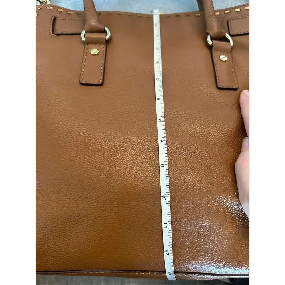 EUC Michael Kors Hamilton Large Studded Leather Tote Brown Gold Lock & Key Chain